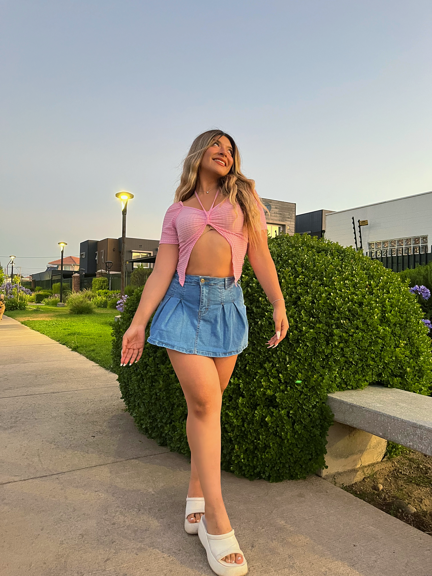Falda Short Jeans Tableada