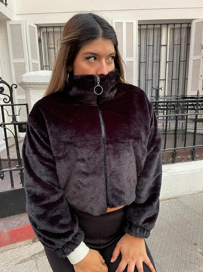 Chaqueta Liviana Peluda Negro